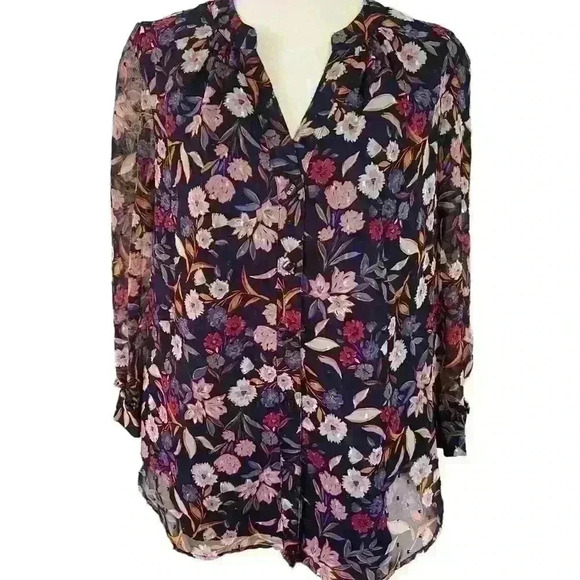 Draper James Long Sleeved Black Floral Blouse Size M Oversized Career Flowy - Picture 1 of 6